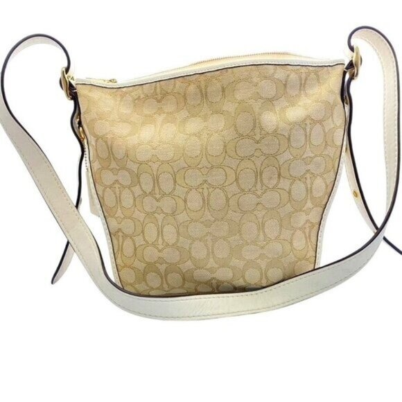 Coach Signature Jacquard Small Dufflette Beige Gold Shoulder Bag 25697 With COA - Picture 3 of 13